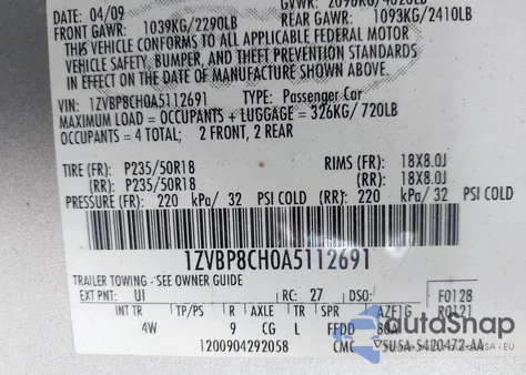 2010 Ford Mustang Gt/Gt Premium из США, поврежденный, VIN 1ZVBP8CH0A5112691